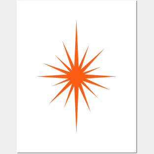 Bright Orange Starburst Mid Century Modern Posters and Art